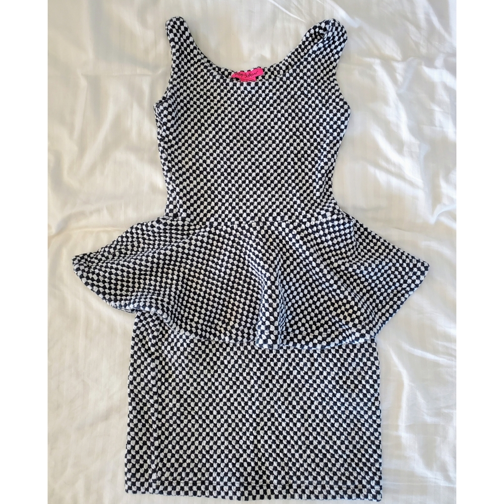 Betsey Johnson stretch checkered peplum dress